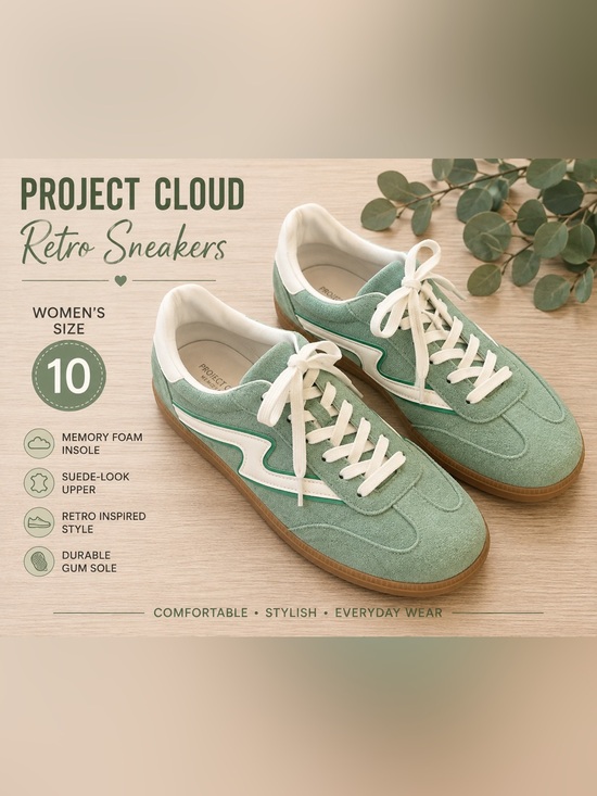 Project Cloud Shoes - Project Cloud Mint Green Suede Retro Sneakers Women’s Size 10 Gum Sole